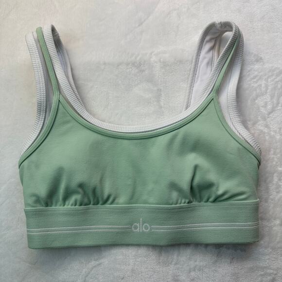 Alo Yoga Airbrush Better Together Bra Spearmint Green Size XS EUC Double Layer - Picture 2 of 15